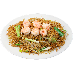 Chinese egg noodles with prawns