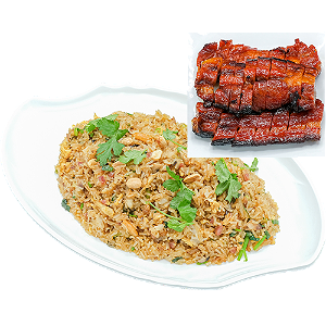 Fried glutinous rice with Iberico Char siu, Chinese cured pork sausage and dried shrimps